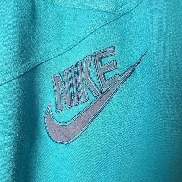 VTG 90s Nike Colorblock Crewneck Sweatshirt Sz LG Turquoise & Navy Blue Swoosh - Picture 4 of 8